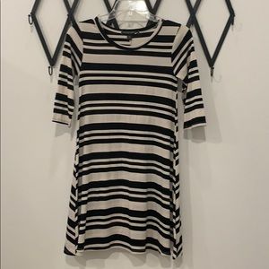 Black and white striped teens short dress stretchy